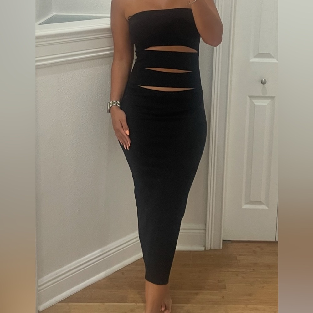 Zara Black Strapless Cut-Out Dress (size L)